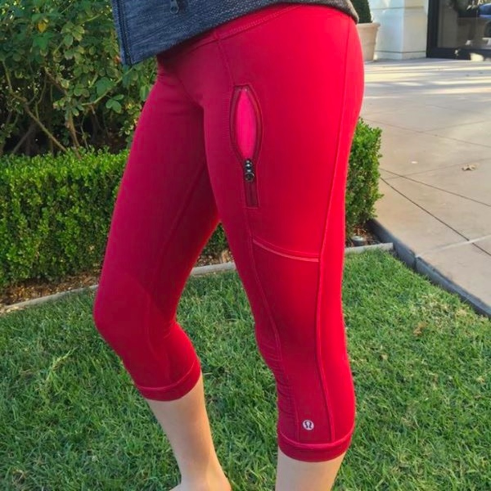 Lululemon deep red crop run leggings sz 4